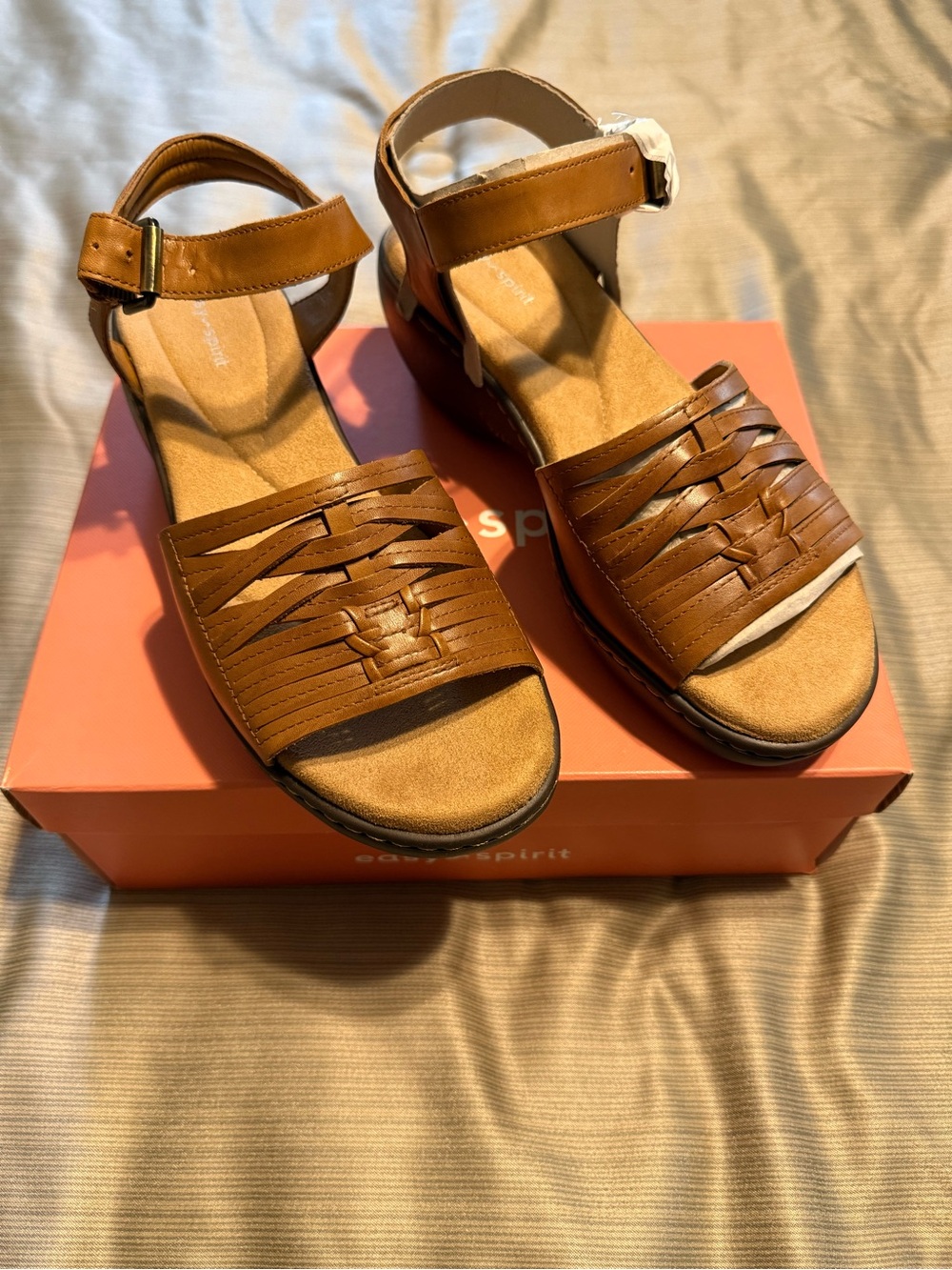 Easy Spirit Women’s Brown Woven Leather Ankle-Strap Sandals, NIB, Size 8.5W